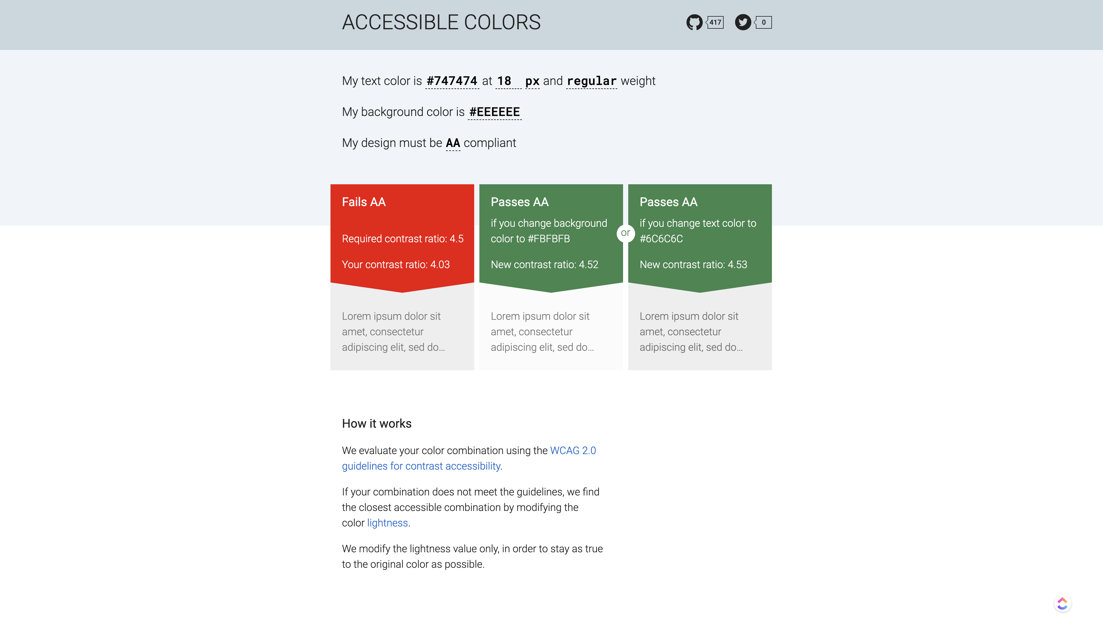 Skärmavbildning av Accessible Colors