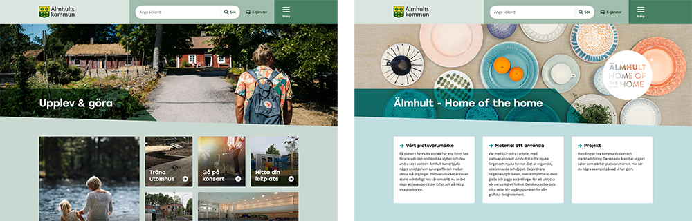 Skärmdumpar från Älmhult.se som visar temafärger