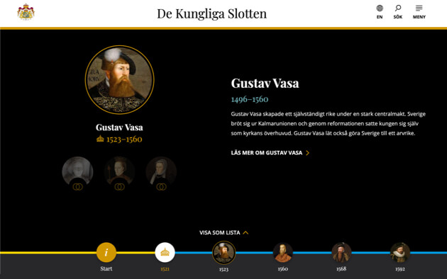 Kungliga slottets tidsresa, Gustav Vasa visas med kort info
